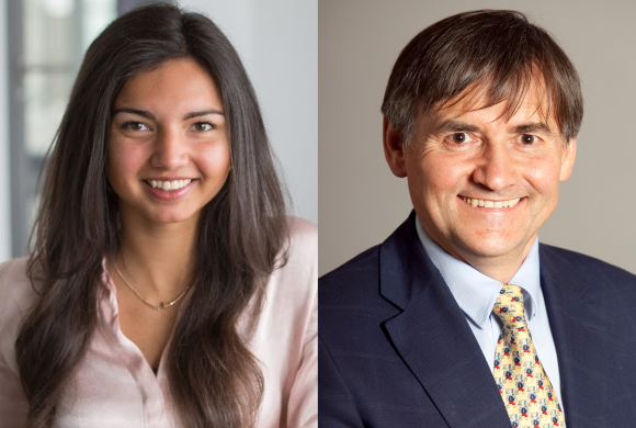 Lilly Palackal, Quantum Algorithms Team Lead in Supply Chain Innovation, und Hans Ehm, Senior Principal Supply Chain Management bei Infineon © Infineon Technologies AG